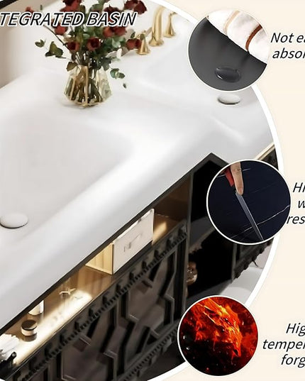 84IN Floating Bathroom Vanity with Sink, Double Sink Bathroom Vanities Set, with LED Smart Defog Mirror Cabinet | Equipped with Basins of Different Heights & 2 Drawers (Dark Coffee Color)