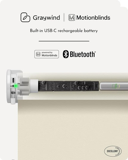 Graywind Smart Roller Shades 100% Blackout Window Blinds with APP Control Customized Automatic Shades for Home and Office(Custom Size,Beige)