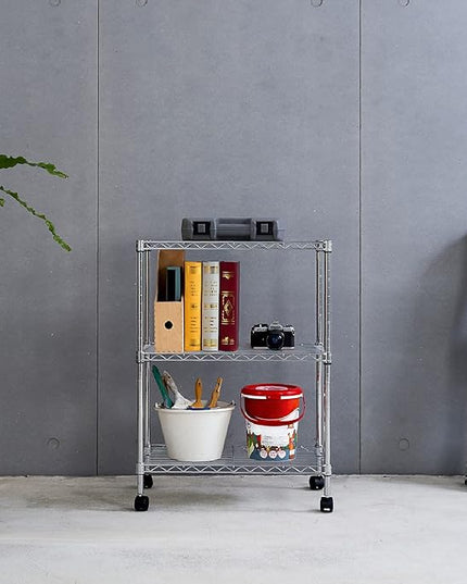 3 Tier Wire Shelving Unit Storage Rack, Metal Heavy Duty Utility Organizers, Organization Units for Metal Shelves, Pantry, Garage, Laundry Racks Durable Shelf Stand, 14"W x 24"L x 30"H, Chrome