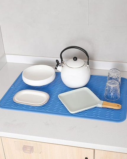 Silicone Dish Drying Mat for Multiple Usage,Easy clean,Eco-friendly,Heat-resistant Silicone Mat for Kitchen Counter or Sink,Refrigerator or Drawer Liner Lichen BlueL 3XL 28 inches x 18 inches