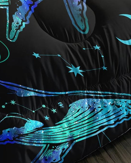 Whale Print Comforter Marine Life Bedding Set,Glowing Stars Moon Constellation Pattern Comforter Sets for Kids Boys Girls Room Decor,Cute Coastal Bedding Set Queen Size with 2 Pillowcases.