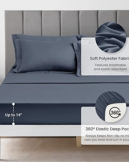 Love's cabin King Size Comforter Set Navy Blue, 7 Pieces King Bed in a Bag, All Season Bedding Sets with 1 Comforter, 1 Flat Sheet, 1 Fitted Sheet, 2 Pillowcase and 2 Pillow Sham