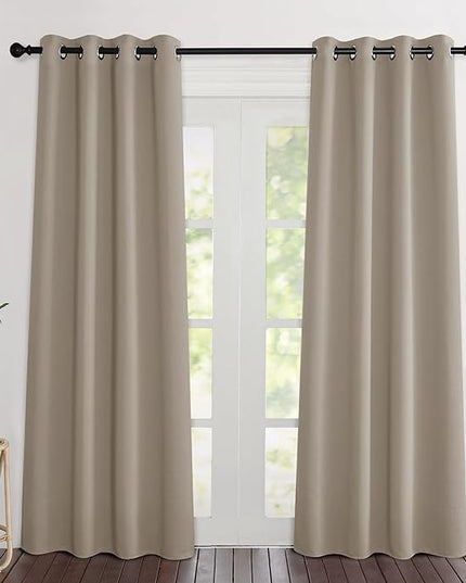 NICETOWN Blackout Taupe Curtains 84 inches Long, Grommet Room Darkening Thermal Insulated Sound Dampening Window Treatments for Bedroom/Home Office, 2 Panels, W46 x L84