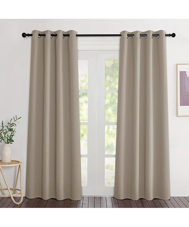 NICETOWN Blackout Taupe Curtains 84 inches Long, Grommet Room Darkening Thermal Insulated Sound Dampening Window Treatments for Bedroom/Home Office, 2 Panels, W46 x L84