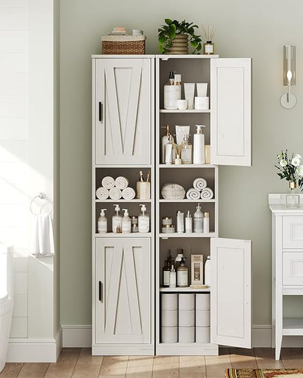 Tall Bathroom Cabinet with 2 Barn Doors, Farmhouse Storage Cabinet with Adjustable Shelves, Freestanding Bathroom Storage Organizer for Small Space, Kitchen, Bedroom, Cloud White