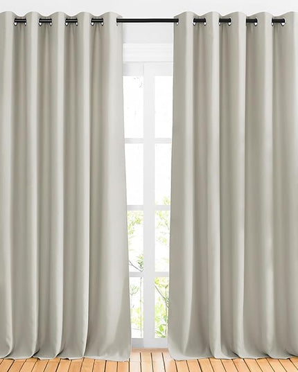NICETOWN Natural Room Darkening Living Room Curtains 110 inches Long, Grommet Thermal Window Treatments Room Divider Blinds Sound Reducing for Living Room, W66 x L110, 2 Pieces