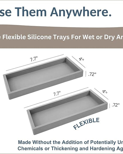 Countertop and Vanity Tray - 2 PC Small 7.7" Silicone Bathroom Trays, Kitchen Soap Tray, Dish Sponge Soap Holder Kitchen Sink Organizer Caddy, Bathroom Counter Trays for Lotion Dispenser
