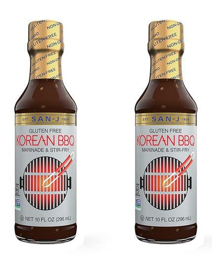 San-J - Gluten Free Korean BBQ Sauce - Bold and Savory Sauce for Cooking - Non-GMO - 10 oz. Bottles - 2 Pack