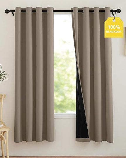 NICETOWN 100% Blackout Tan Curtains for Travel, Grommet Lightweight Portable Window Treatments Thermal Curtains Easy to Install for Living Room/Bedroom, W52 x L72, 2 Panels