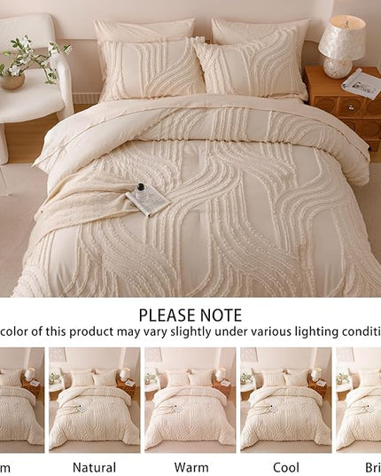 Beige King Comforter Set - 7 Pieces Bed in a Bag, Premium Comforters King Size Bed Set Tufted Shabby Chic Bedding Comforter Set with Flat Sheet, Fitted Sheet and Pillowcases,Beige