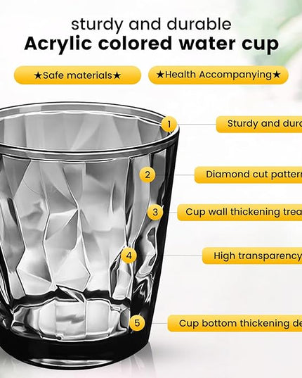 Plastic Glassware Tumbler Dishwasher Safe, Set of 4 Unbreakable Drinking Glasses, 10.5oz Reusable Acrylic Cups for Everyday Use (Black)