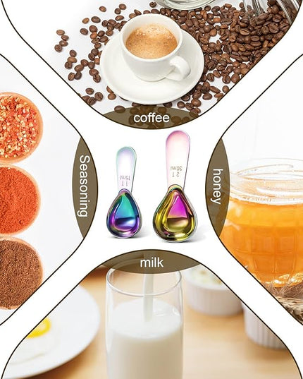 Stainless steel coffee scoop 2-piece set (1 tbsp, 2 tbsp) durable Tablespoon, ergonomic measuring spoon, Suitable for small and large jars，short-handled spoon (colored)