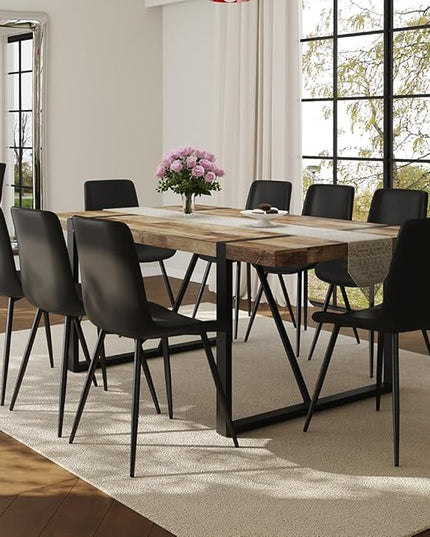 FURNITO Wood Dining Table Set for 8, 71" Large Rectangular Kitchen & Dining Room Table with 8 PU Leather Chairs, Modern Farmhouse Dining Set for Home, Living Room, Office, or Conference Room