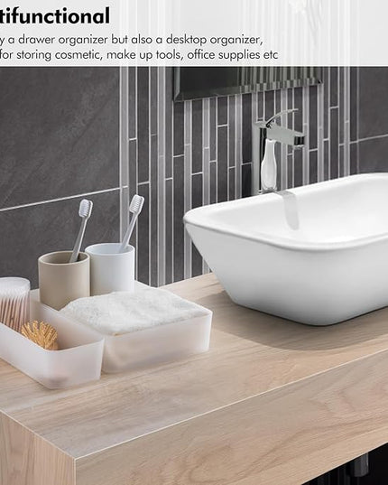 Poeland 15 Pcs Drawer Organizer Tray Storage Box for Bedroom Dresser Bathroom Kitchen, Frosted