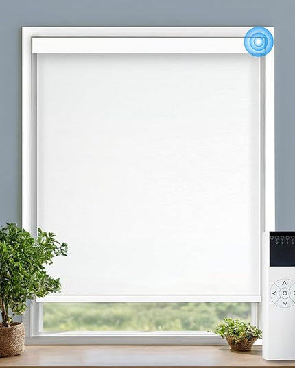 Motorized Blinds with Remote Cordless Automatic Motorized Shades Custom Blinds for Windows Smart Curtains Compatible with Alexa Google Home(Light Filtering Jacquard White,W39 x H72in)