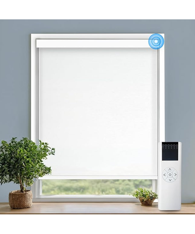 Motorized Blinds with Remote Cordless Automatic Motorized Shades Custom Blinds for Windows Smart Curtains Compatible with Alexa Google Home(Light Filtering Jacquard White,W41 x H72in)