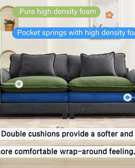 86" Modular Sectional Sofa, Comfy Cloud Couch Sectional Sofa with Ottoman, Velvet Sofa Sleeper Deep Seat Sofa with Throw Pillows for Living Room (Blue Gray, 86"- Loveseat)