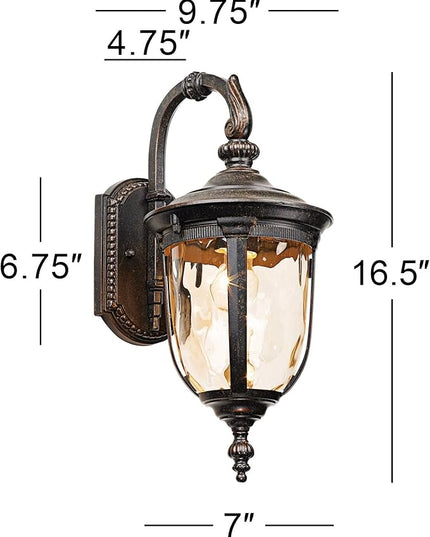John Timberland Bellagio European Outdoor Carriage Light Fixture Bronze Metal 16 1/2" Hammered Glass Wall Sconce for Exterior House Porch Patio Outside Deck Garage Yard Front Door Garden Home