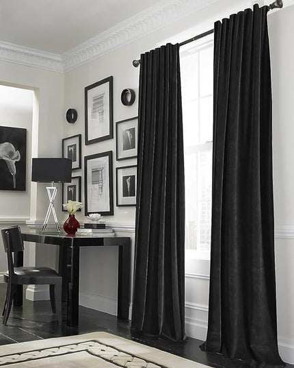 Joydeco Black Velvet Curtains 84 inch Length 2 Panels, Luxury Blackout Rod Pocket Thermal Insulated Window Curtains, Super Soft Room Darkening Drapes for Living Dining Room Bedroom,W52 x L84 inches