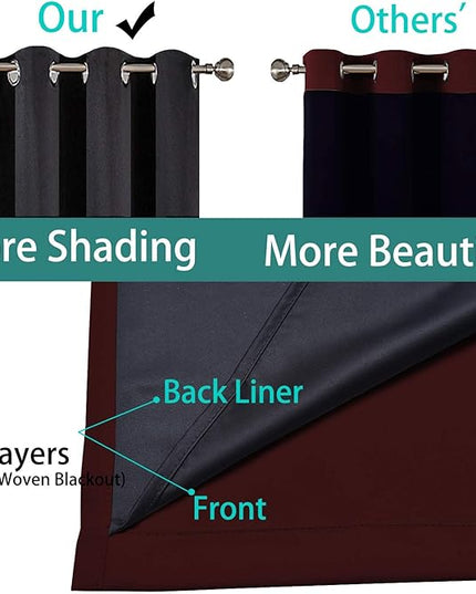 Yakamok 100% Blackout Curtains 72 Inches Long, 2 Thick Layers Completely Blackout Window Treatment Thermal Insulated Lined Drapes for Bedroom(Burgundy Red, 52" Width Each Panel, 2 Panels)