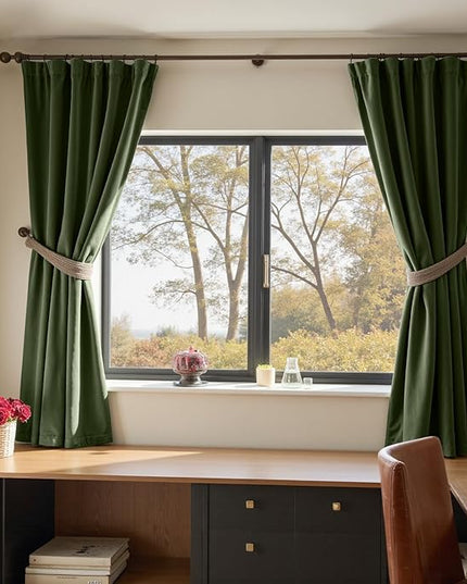 Lazzzy Velvet Blackout Curtains Thermal Insulated Room Window Drapes Super Soft Luxury Curtains for Living Room Bedroom Rod Pocket 2 Panels, Moss, 52" W x 72" L