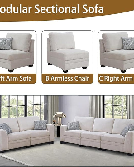 Legend Vansen Oversized Modular Sectional Sofa,5 Seat U Shaped Couch with Ottoman,Corduroy Sofa with Deep Seat,Convertible Large Sectional Couches for Living Room (Cream, 2+3)