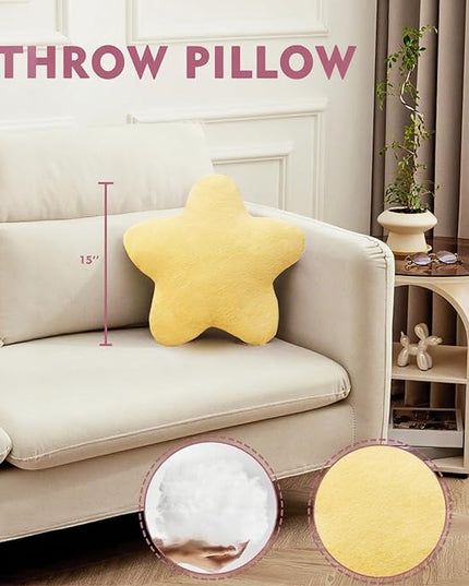 Small Star Throw Pillows for Bed, Decorative Throw Pillows for Couch Livingroom,15" Yellow Pillows Aesthetic Cute Floor Pillow with Soft Plush for Sofa Bedroom Kids Xmas Gift (Yellow)