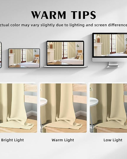 Room Darkening Curtains 45 Inch Length for Bedroom Living Room, Insulated Thermal Grommet Curtain Drapes, Blackout(60-90%,Not 100%) Window Treatment Decor, 2 Panels, 35x45, Cream
