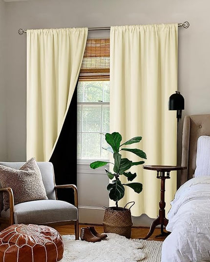 BGment 100% Blackout Curtains for Bedroom with Black Liner, Double Layer Thermal Insulated Full Room Darkening Noise Canceling Rod Pocket Bedroom Curtain (42 x 84 Inch, Cream, 2 Panels)