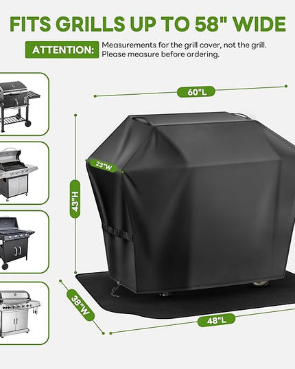 Grill Cover 60 Inch & Under Grill Mat,Waterproof Fade Resistant Anti-UV Barbecue Grill Cover & Weather Protection BBQ Cover for Griddle Outdoor,Compatible with Weber Nexgrill Charbroil Grill