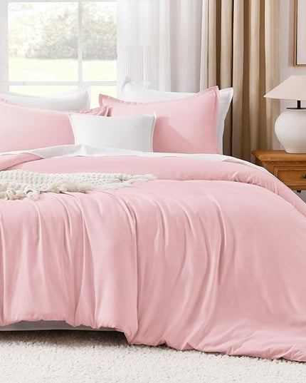 Litanika Comforters Pink Oversized Queen Size, 3 Pieces Lightweight Solid Bedding Set & Collections, All Season Fluffy Bed Set (98x98In Comforter & 2 Pillowcases)
