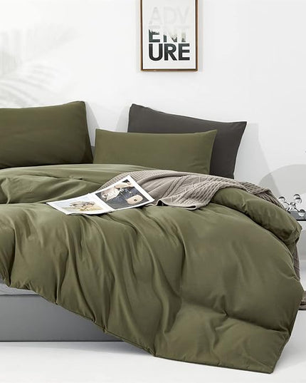 Luxlovery Olive Green Comforter Set King Army Green Bedding Comforter Set Modern Stylish Avocado Blanket Quilts Breathable Bedding Set Women Men Adults