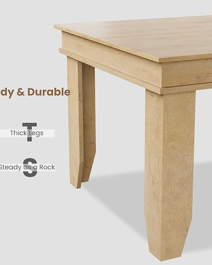 GarveeHome Farmhouse Dining Table for 6-8 People, 71 in Long Kitchen Tables with Wooden Sturdy Frame, 6 ft Large Rectangular Dinner Table for Dining Room, Kitchen, Natural, 71" Non-extendable