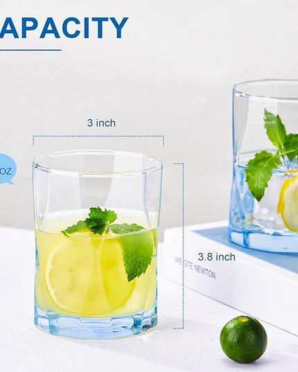 CREATIVELAND Geometric Shapes Glass Drinking Glasses Set of 6, Solid Blue Color 10 OZ Glass Tumbler Glassware for Water, Juice, Different Options for Home, Restaurant, Hotel, Bar