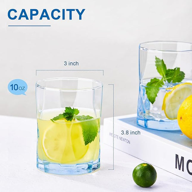 CREATIVELAND Geometric Shapes Glass Drinking Glasses Set of 6, Solid Blue Color 10 OZ Glass Tumbler Glassware for Water, Juice, Different Options for Home, Restaurant, Hotel, Bar