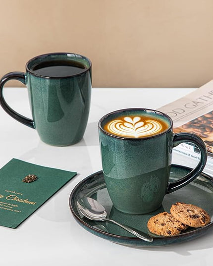 vancasso STARRY Ceramic Coffee Mug Set of 6, 16 Oz Tea Cups with Handle for Latte, Tea, Cappuccino, Milk, Cocoa, Microwave&Dishwasher Safe, Green