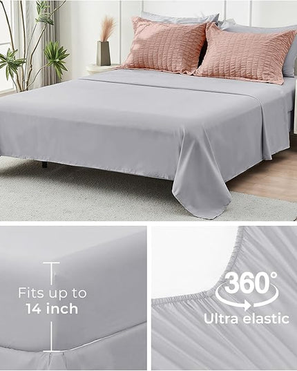 HYMOKEGE Rose Gold/Light Grey California King Comforter Set Seersucker 7 Pieces, All Season Luxury Bed in a Bag for Bedroom, Bedding Set with Comforter, Sheets, Pillowcases & Shams