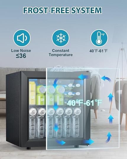 50 Cans Beverage Refrigerator Cooler, 1.3 Cu.ft Mini Fridge Countertop Drink Cooler with Glass Door for Beer, Soda,Wine, Adjustable Digital Temperature Control for Home Dorm Bar, Black