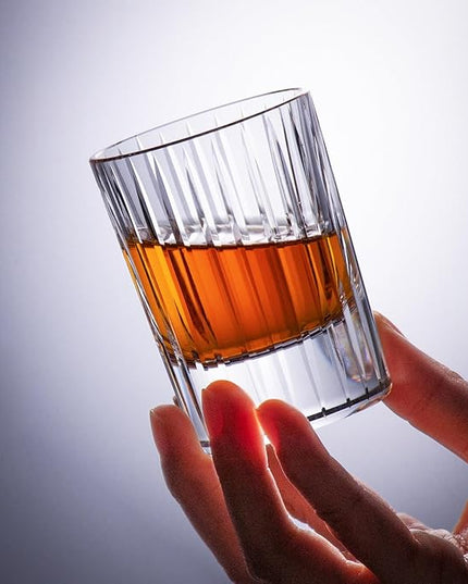 KAMMAK Crystal Whiskey Glasses Set of 2, Handcrafted 3.38oz Liquor Glasses, Luxury Old Fashioned Glasses Stemless, Hand Blown Scotch Cup for Women, Men Barware Gift for Cocktail, Bourbon