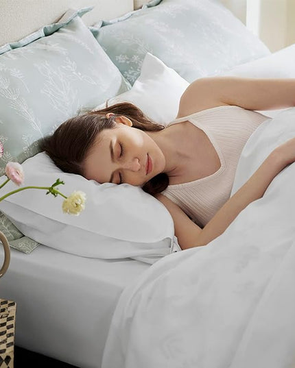 Bedsure Cooling Sheets Twin, Rayon Derived from Bamboo, Cooling Sheets, Breathable & Soft, Deep Pocket Up to 16 Inches, Hotel Luxury Silky Bedding for Hot Sleepers, White