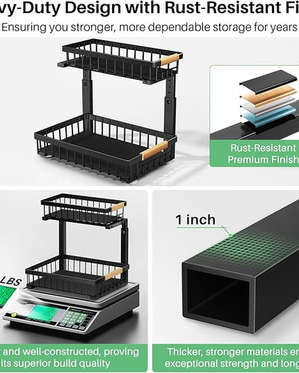 Under Sink Organizer, 2 Packs 2 Tier Under Sink Organizers and Storage, Slide out Pull out Cabinet Organizer Shelf, Metal Sliding Drawer for Kitchen Bathroom Pantry Cabinet Closet Organization Rack