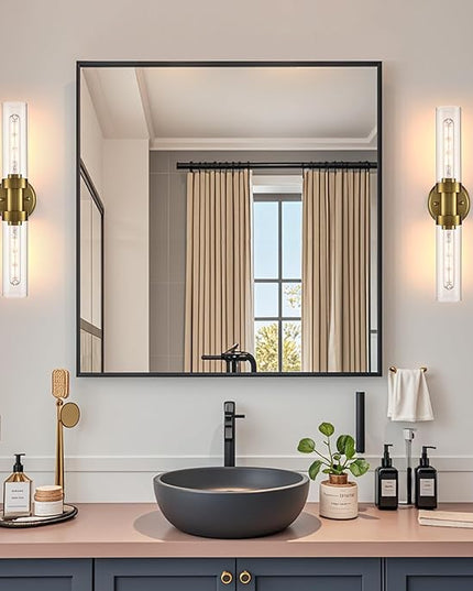 Modern Gold Wall Sconce with Clear Glass Shade 2-Light Bathroom Vanity Lights 20-Inch Brass Glass Wall Light Fixtures for Hallway Staircase Living Room