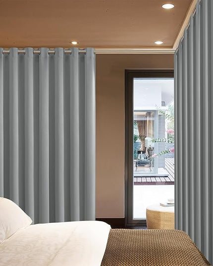 Yakamok Blackout Patio Curtains 100x96 Inches for Sliding Door Extral Wide Blackout Curtain Panels Thermal Insulated Room Divider - Grommet Top, 8' Tall by 8.3' Wide - Dove Grey