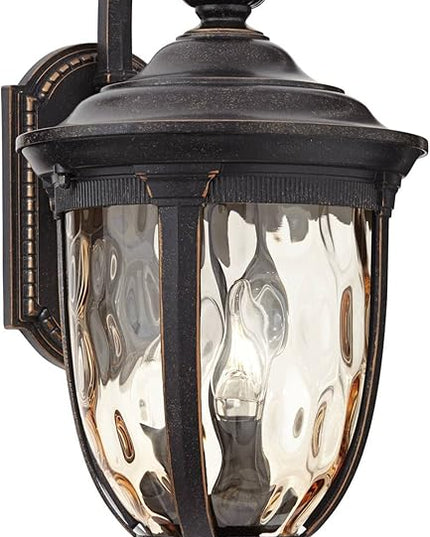 John Timberland Bellagio Vintage Outdoor Wall Light Fixture Bronze Brown Metal 20 1/2" Champagne Hammered Glass Curved Arm for House Porch Patio Outside Deck Garage Yard Front Door Garden Home