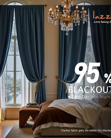 Lazzzy Velvet Blackout Curtains Thermal Insulated Room Window Drapes Super Soft Luxury Curtains for Living Room Bedroom Rod Pocket 2 Panels, Dark Slate, 62" W x 84" L