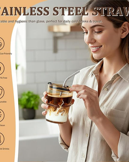 6 Packs Glass Tumbler with Lid and Straw Ice Coffee Cup Bridesmaids Proposal Gifts for Wedding Day Sets Thank You Stuffers Box Fillers Party Accessories Essentials Guest Favors Bulk