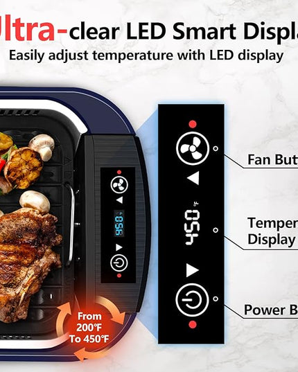 Smokeless Grill, CUSIMAX 1500W Indoor Grill, Electric Grill Griddle with LED Smart Display & Tempered Glass Lid, Portable Korean BBQ Grill, Non-stick Removable Grill & Griddle Plate
