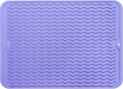 Silicone Dish Drying Mat for Multiple Usage,Easy clean,Eco-friendly,Heat-resistant Silicone Mat for Kitchen Counter or Sink,Refrigerator or drawer liner Light Purple L 16 inches x 12 inches