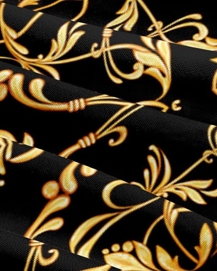 Golden Scrolls Print Duvet Cover and Pillow Shams Gold Leaves Deco for Girls and Boys Bedding Set King Size Black Color Bed Sets