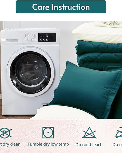 MUXHOMO 7 Pieces Full Comforter Set, Reversible Bed in a Bag Full Size, All Season Bedding Set with Comforter, Flat Sheet, Fitted Sheet, Pillowcases & Shams, Peacock Blue & Ivory